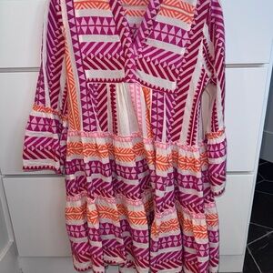 Devotion Twins Vibrant Pink and Orange Geometric Dress-Size XS